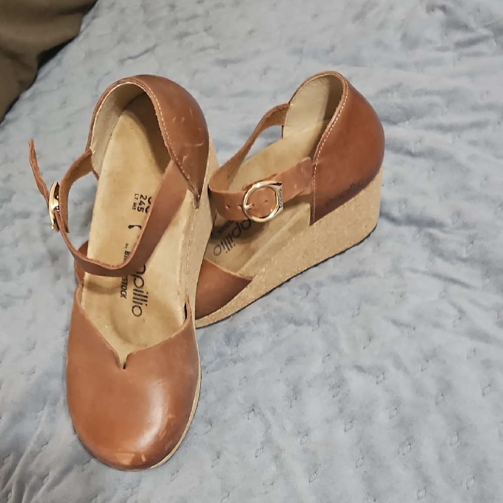 Papillio Tan Leather Wedge Shoes
